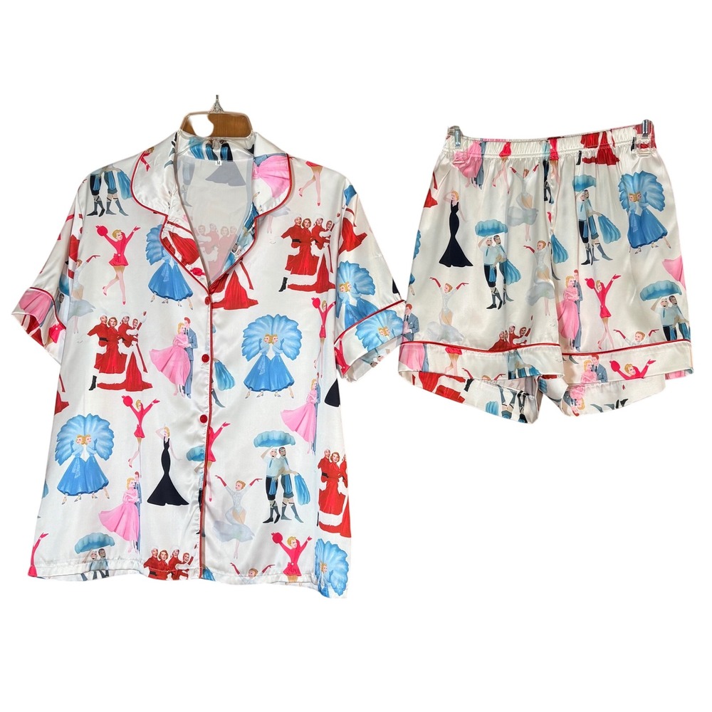 Womens M Satin Christmas Short Set Sleepwear Old Hollywood Dancing Theatre Retro